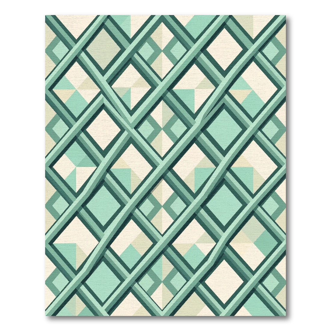 Sage Geometric Interlocking Grid Lattice Rug