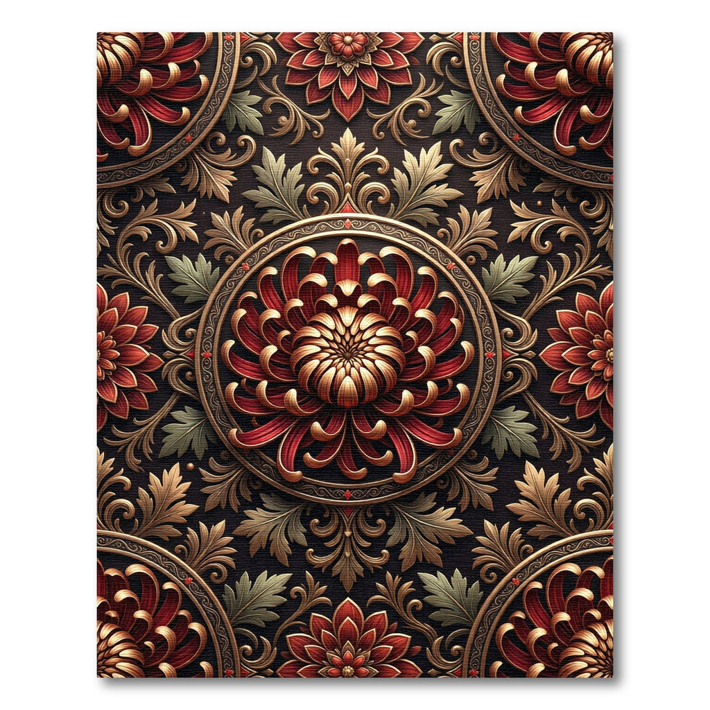 Crimson Gold Floral Art Nouveau Rug