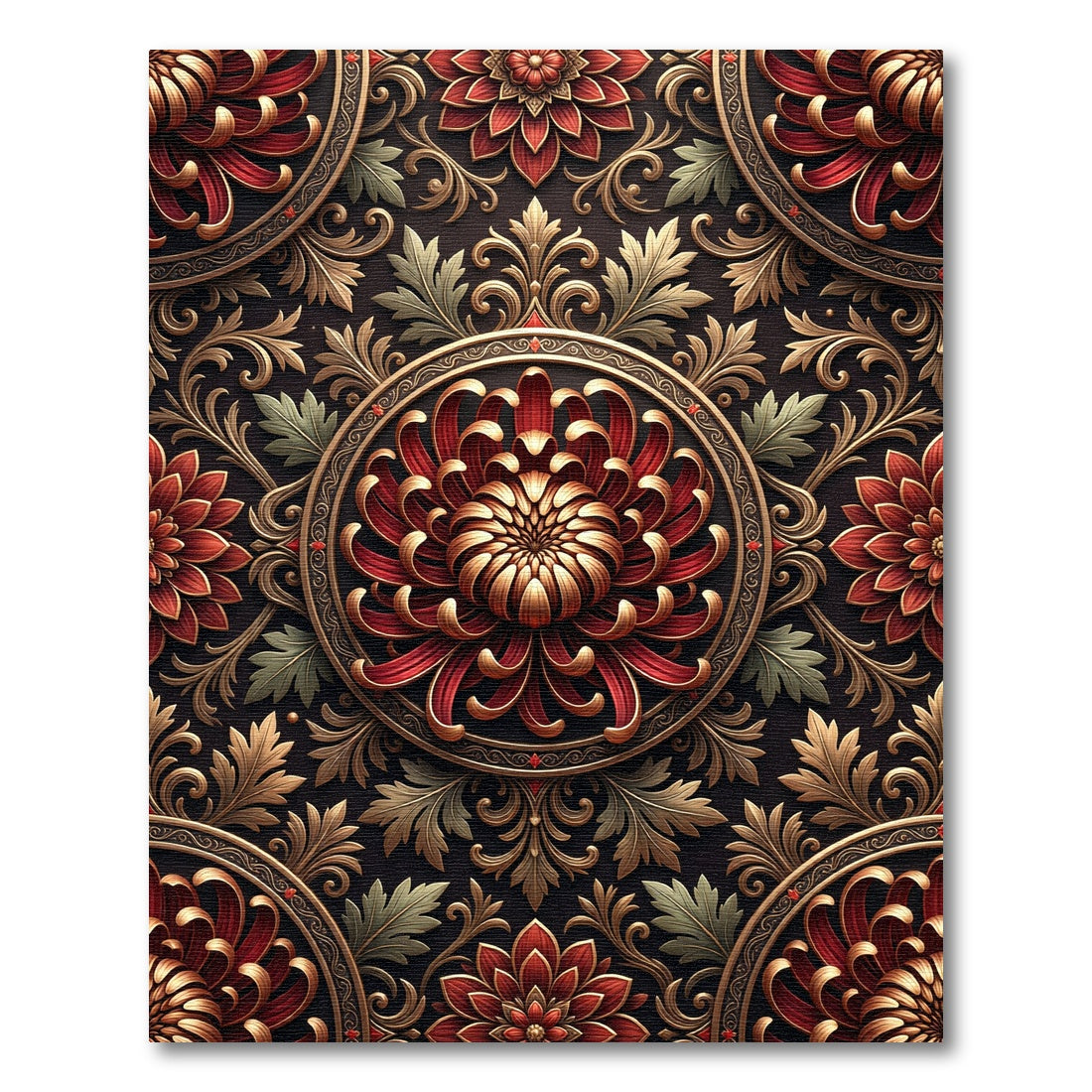 Crimson Gold Floral Art Nouveau Rug