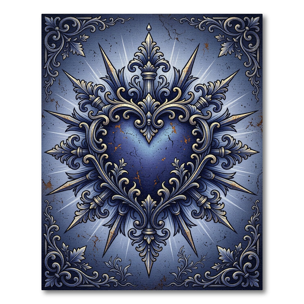 Ornate Gothic Blue Heart Filigree Rug