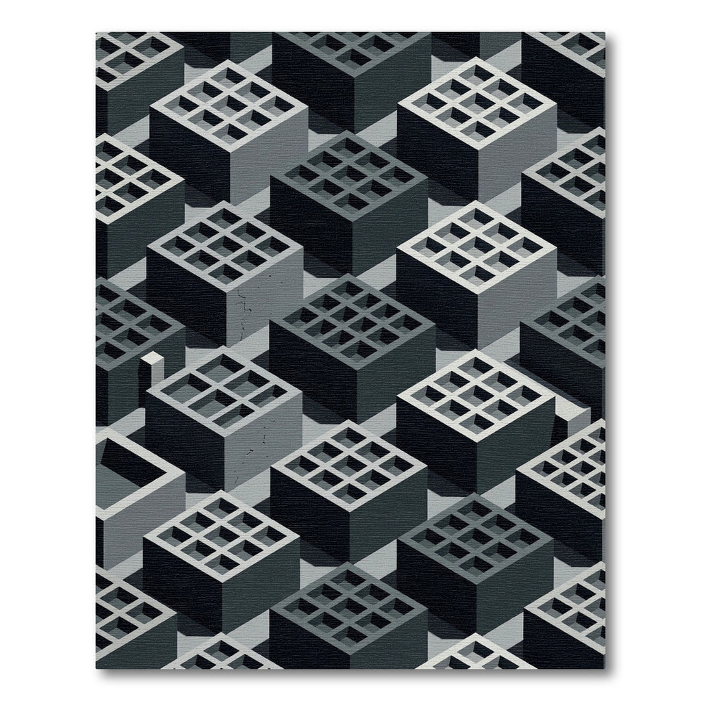 Monochromatic Geometric Grid Industrial Cube Rug