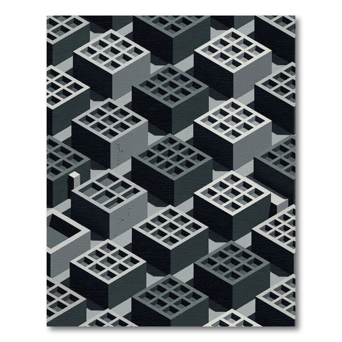 Monochromatic Geometric Grid Industrial Cube Rug