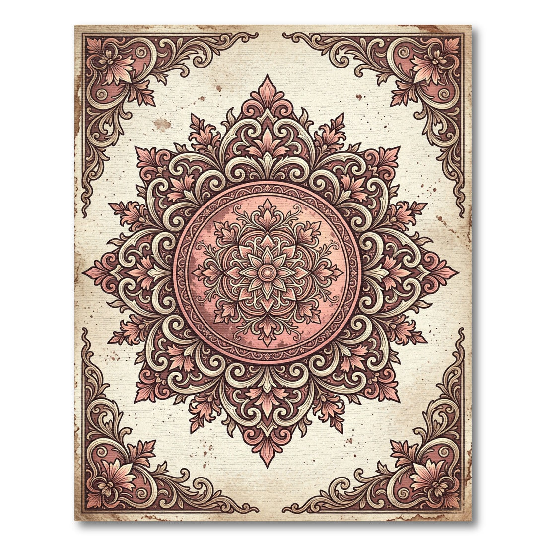 Vintage Rose Gold Ornate Filigree Medallion Rug
