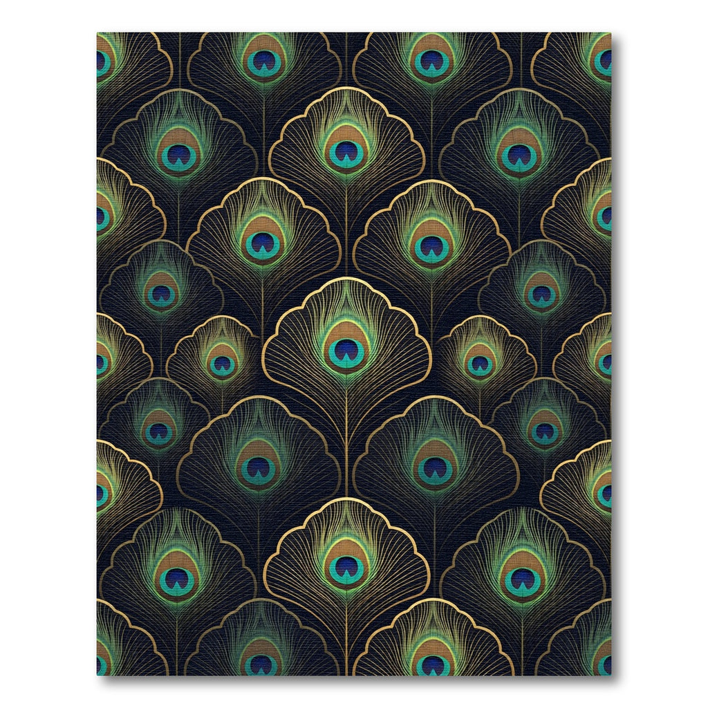Gold Peacock Feather Art Deco Rug