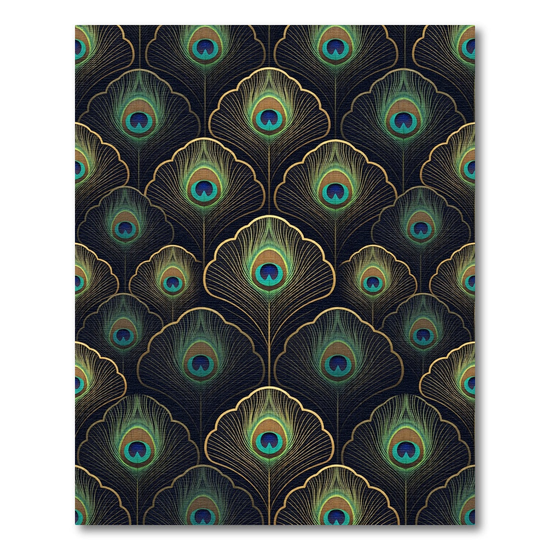 Gold Peacock Feather Art Deco Rug