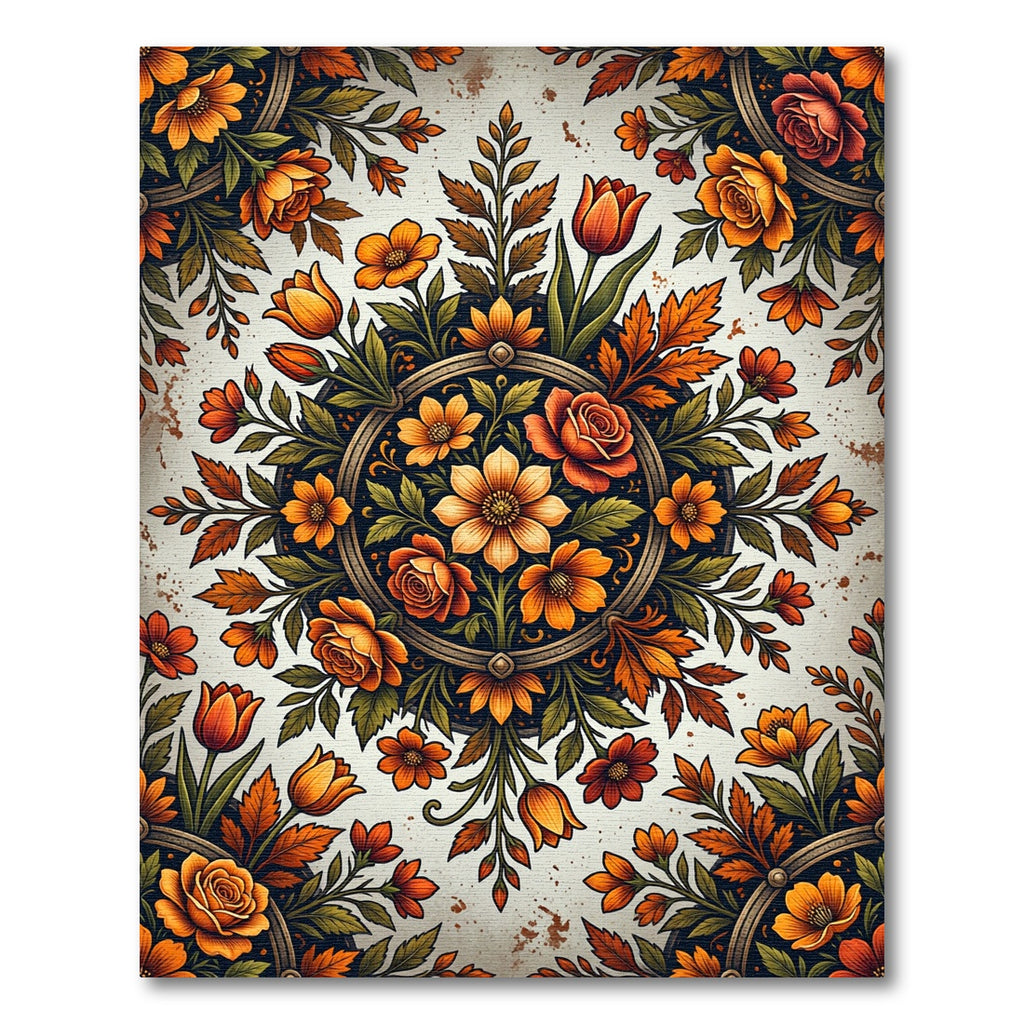 Autumnal Golden Floral Medallion Rug