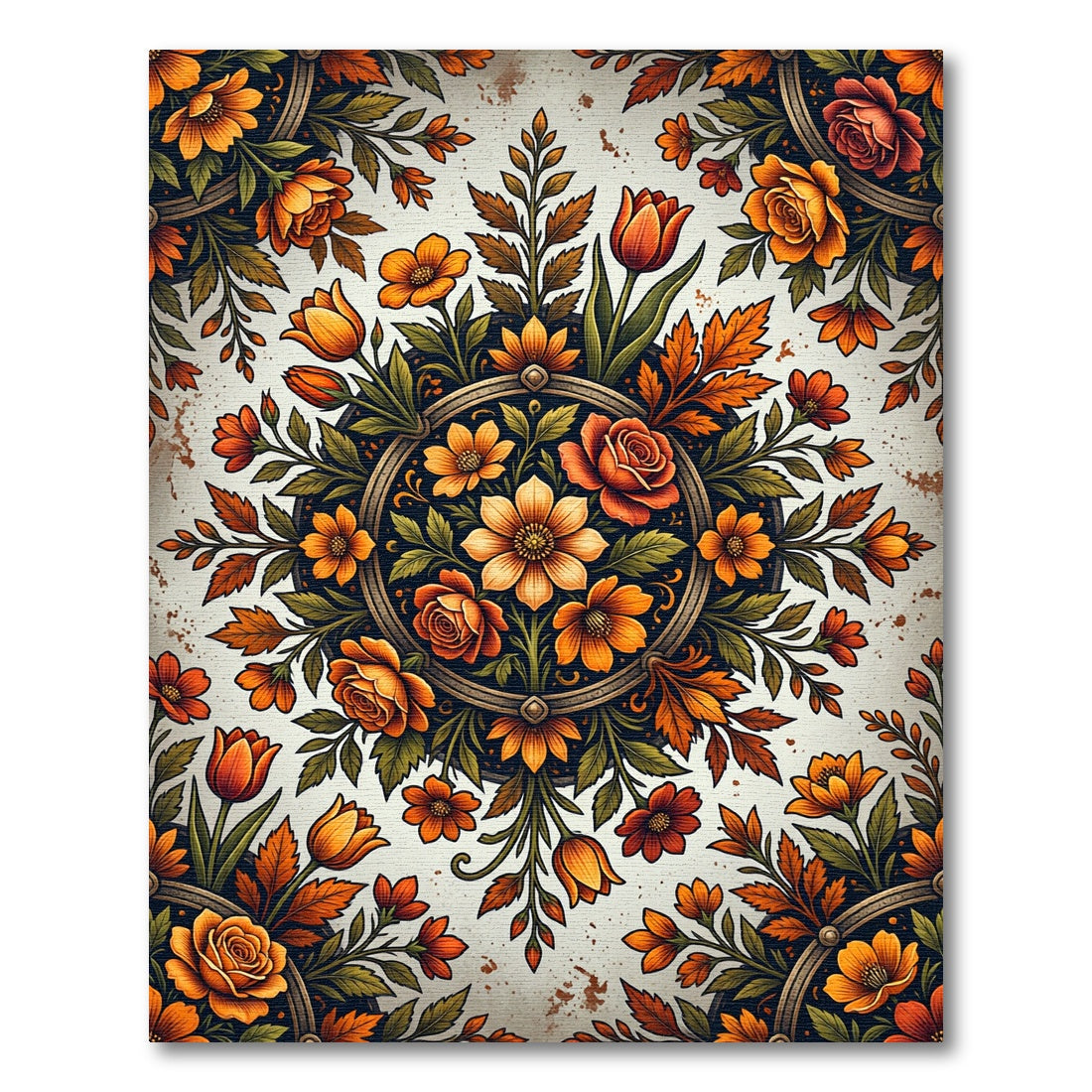Autumnal Golden Floral Medallion Rug