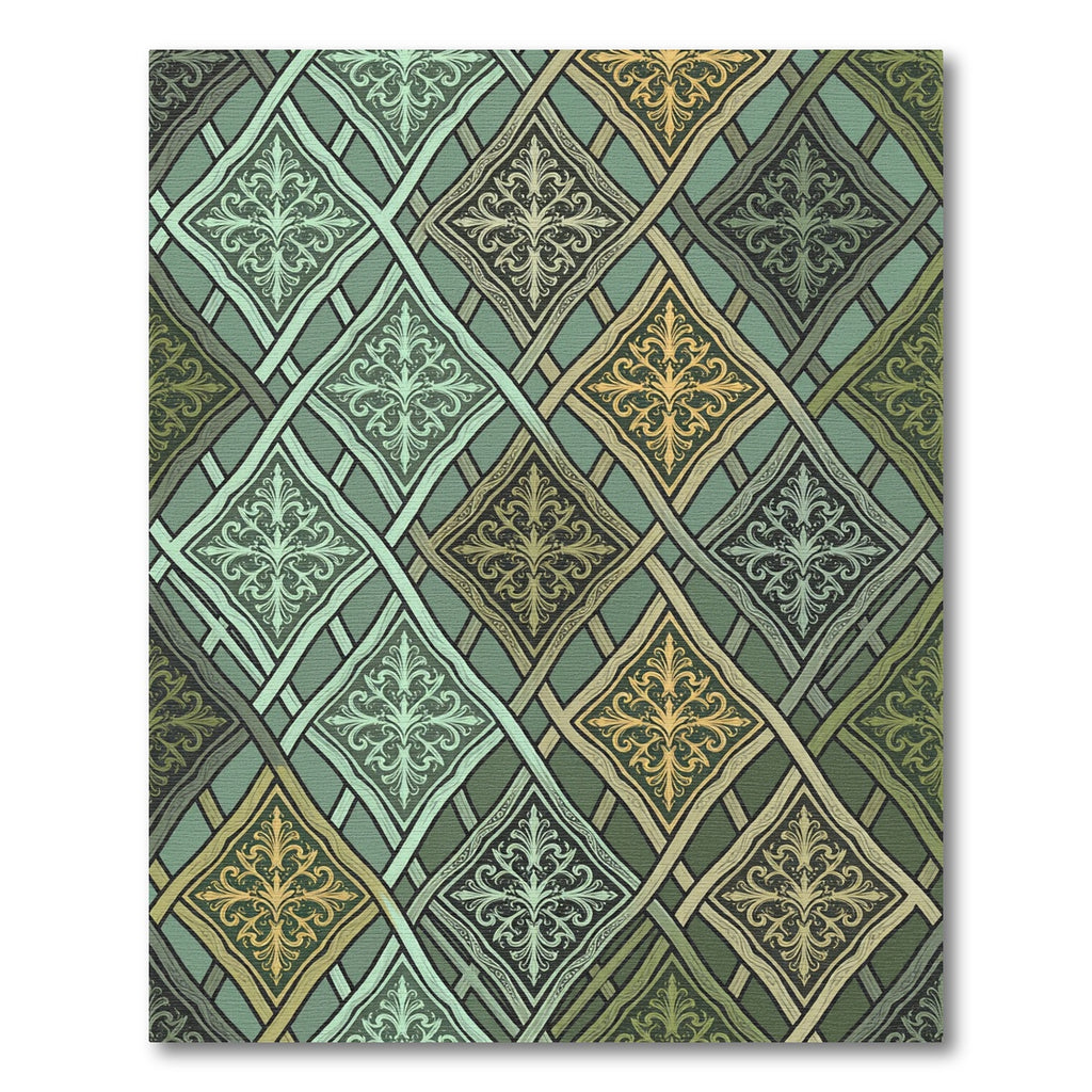 Sage Green Damask Interlocking Lattice Rug