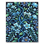 Botanical Blue Swirling Floral Vines Rug