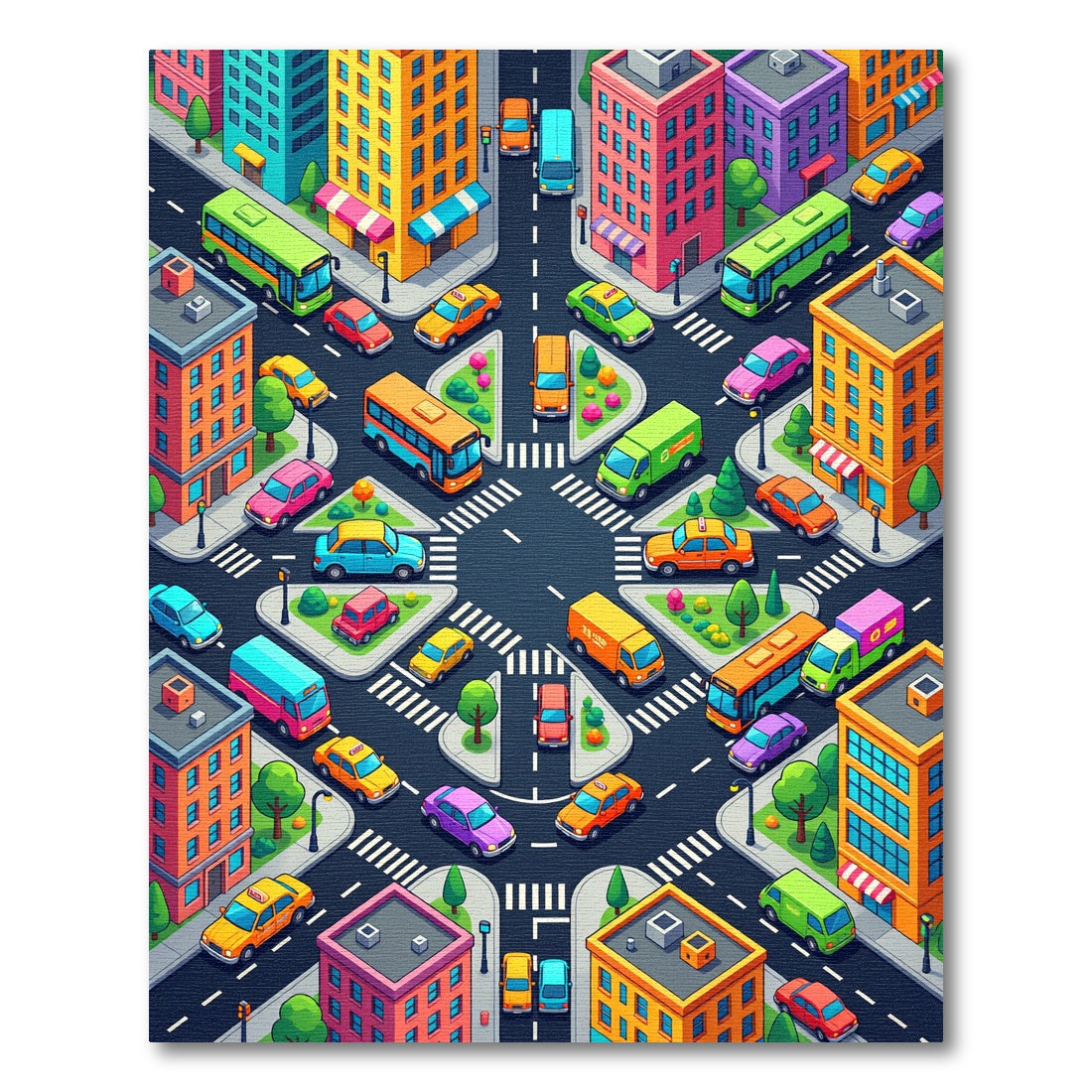 Vibrant Isometric City Street Intersection Rug