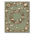 Vintage Ivory Rose Wheat Ribbon Frame Rug
