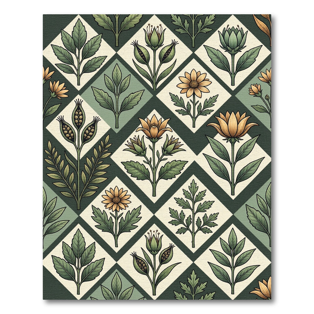 Sage Green Diamond Botanical Garden Rug