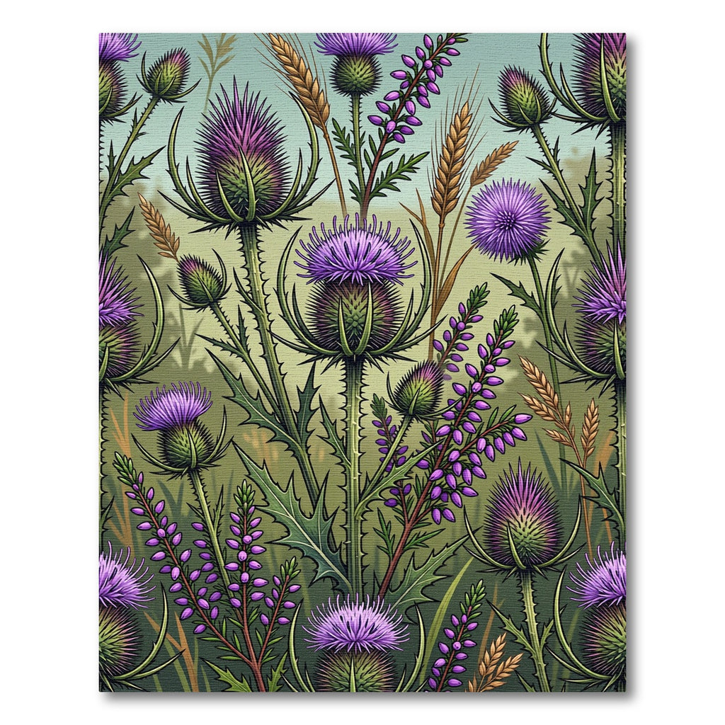 Botanical Purple Thistle and Heather Field Rug