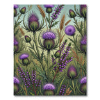 Botanical Purple Thistle and Heather Field Rug