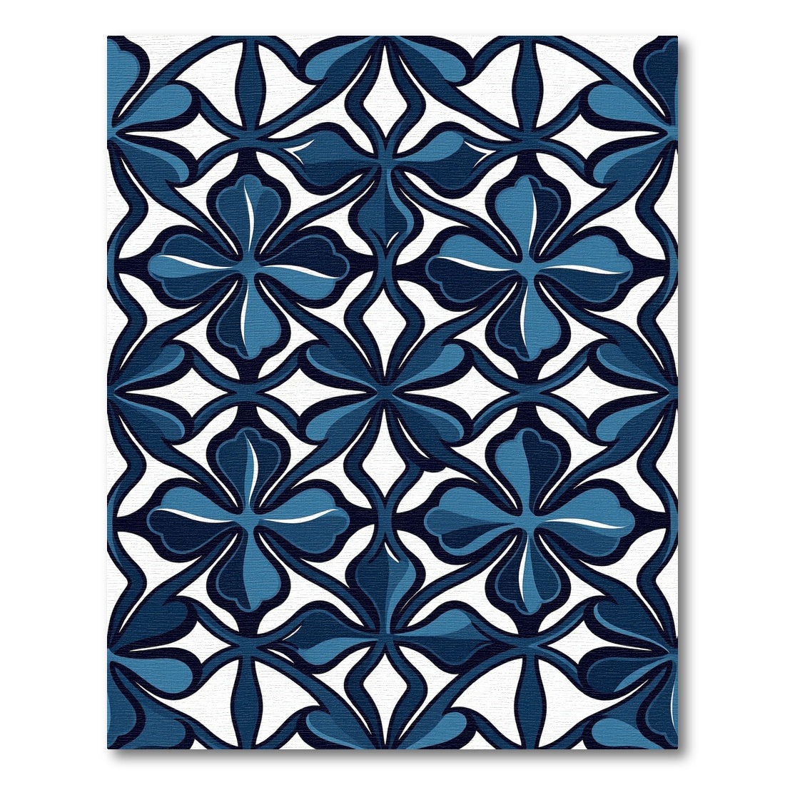 Elegant Navy Sapphire Clover Tile Rug