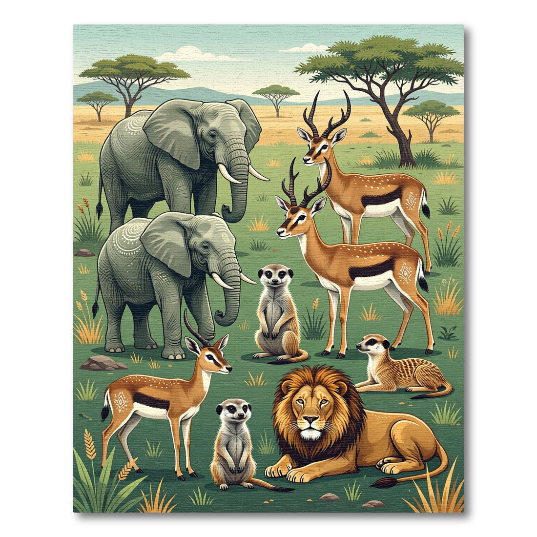Illustrative African Savanna Wildlife Landscape Rug