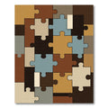 Brown Blue Cream Tan Puzzle Pieces Rug