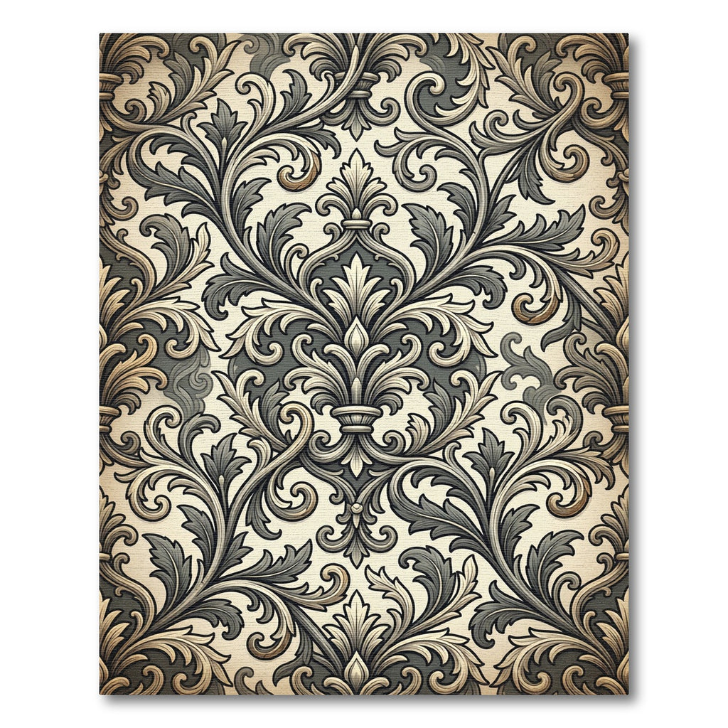 Elaborate Gray Scrollwork Floral Rug