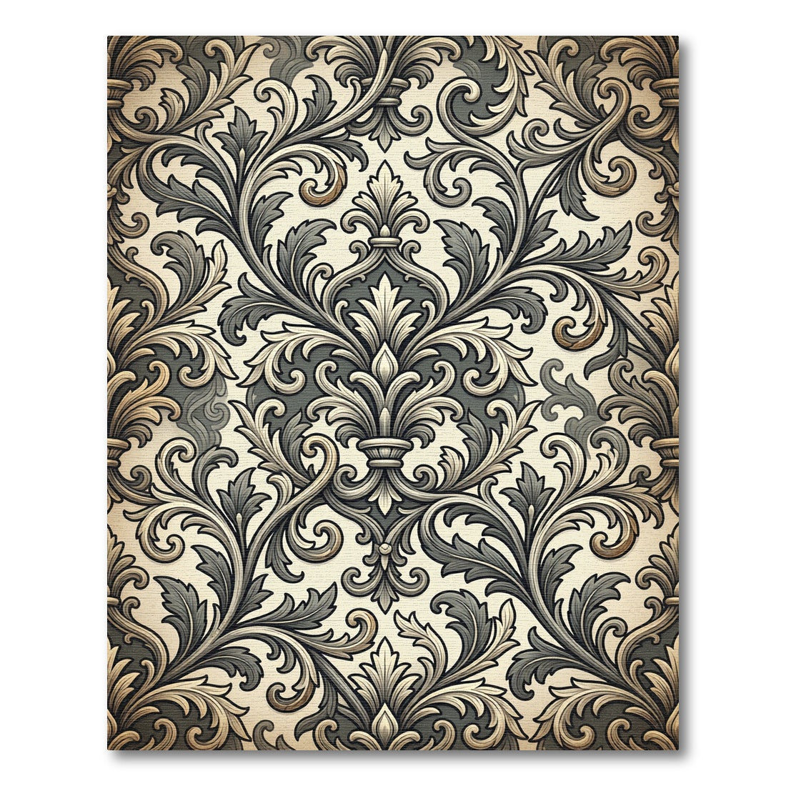 Elaborate Gray Scrollwork Floral Rug