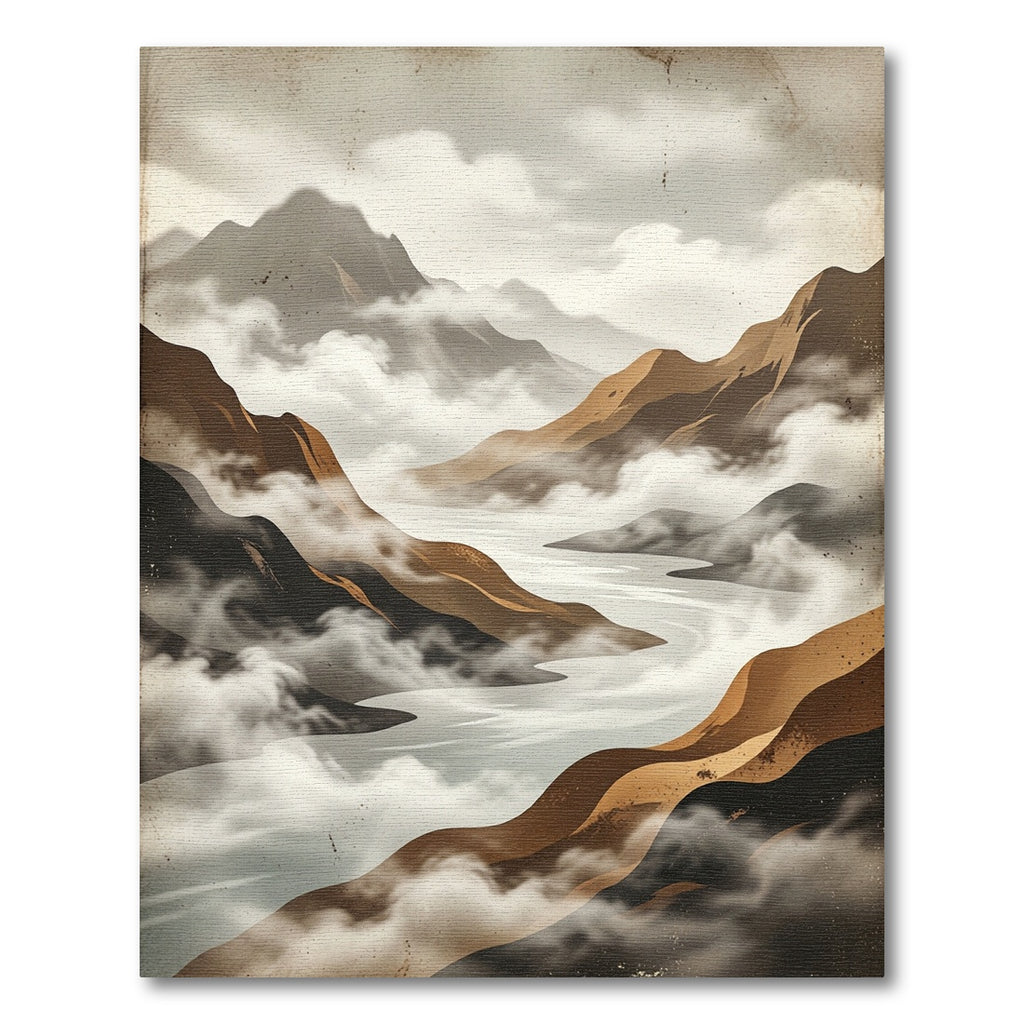 Serene Ethereal Mountain Fog Landscape Rug