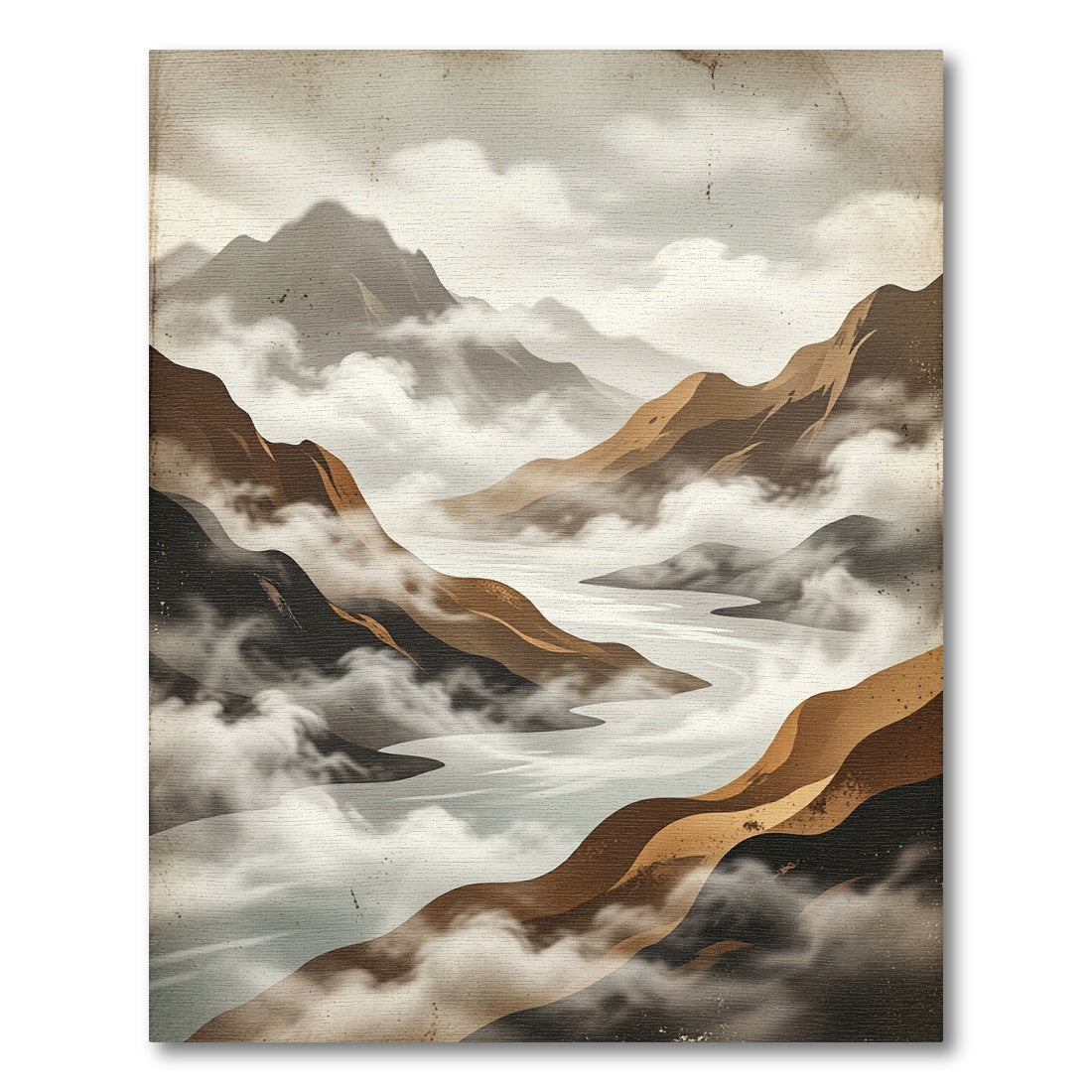 Serene Ethereal Mountain Fog Landscape Rug