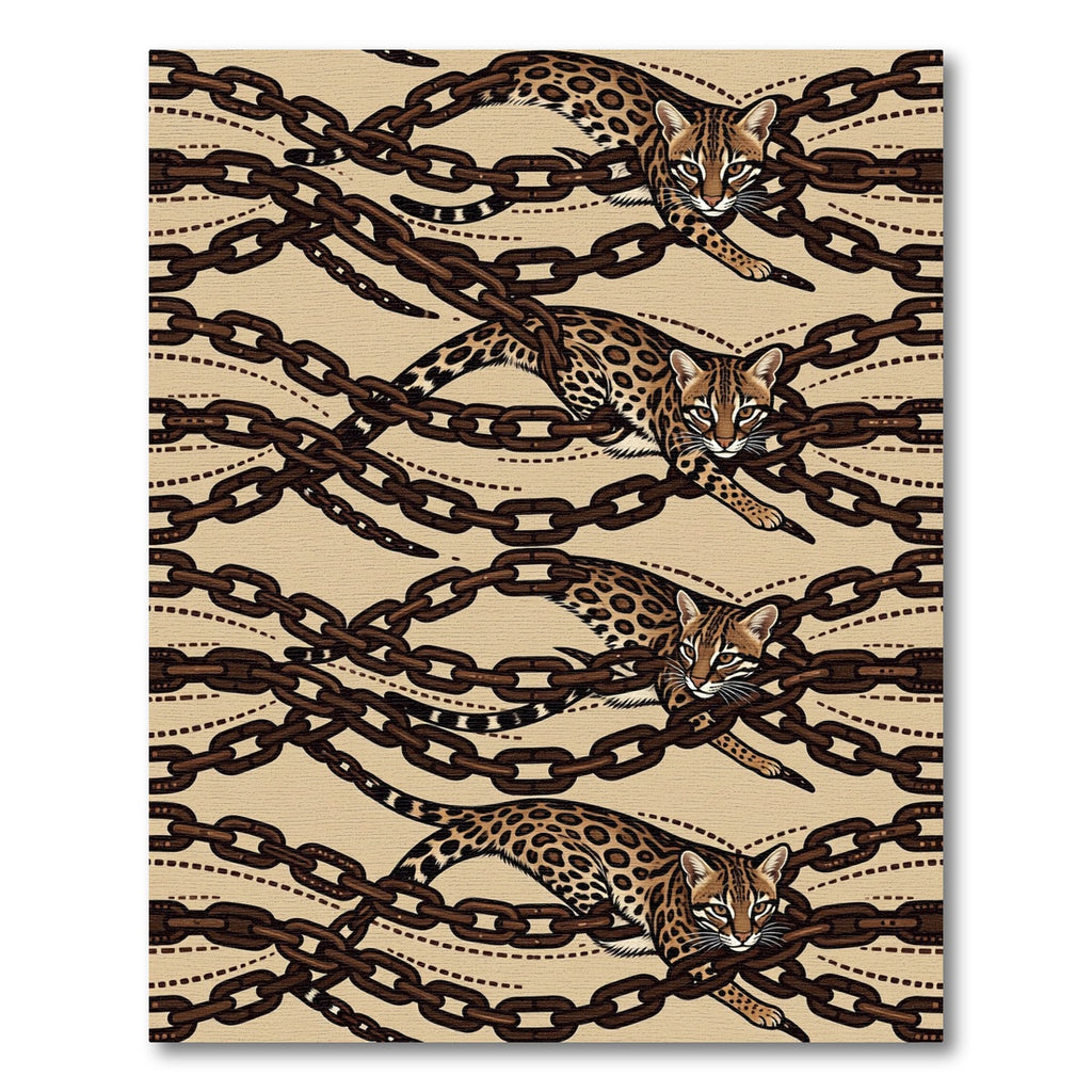 Ocelot and Bronze Chain Link Illustration Rug