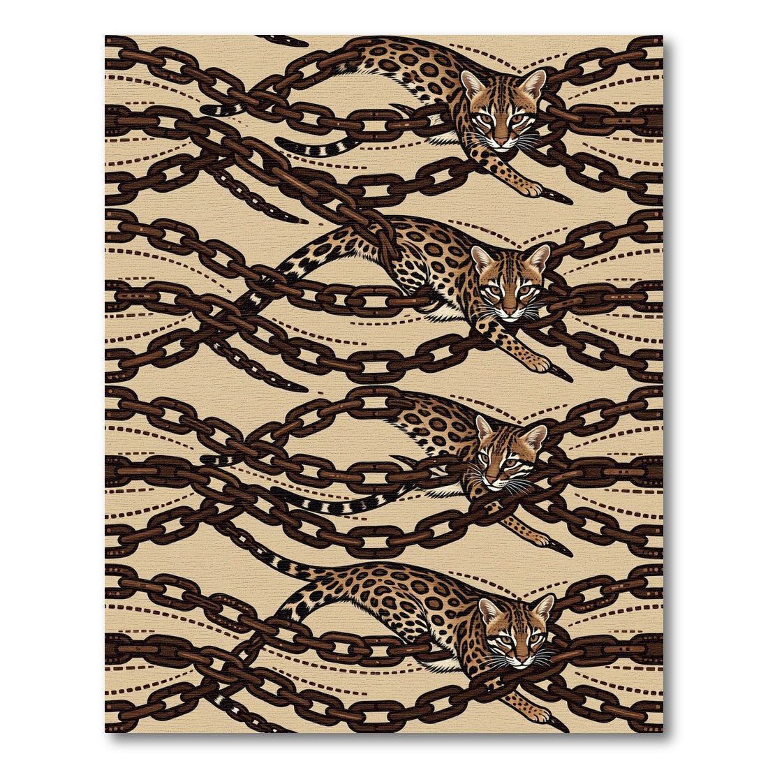 Ocelot and Bronze Chain Link Illustration Rug