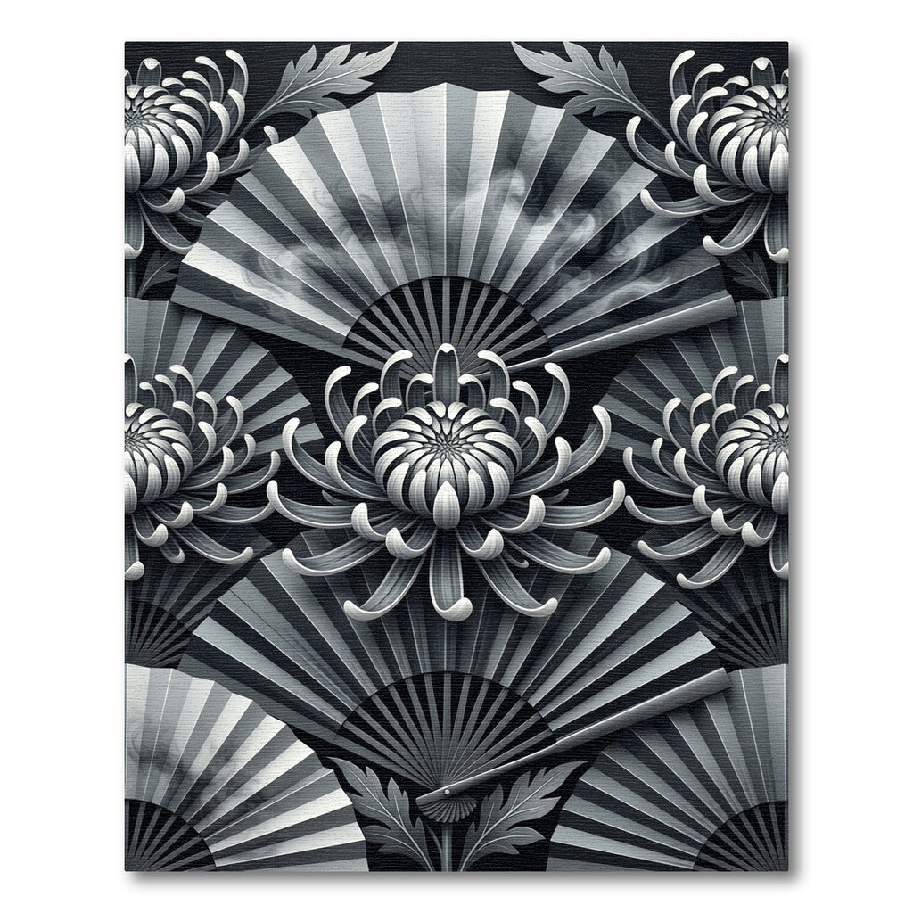 Monochromatic Chrysanthemum Fan Arrangement Rug