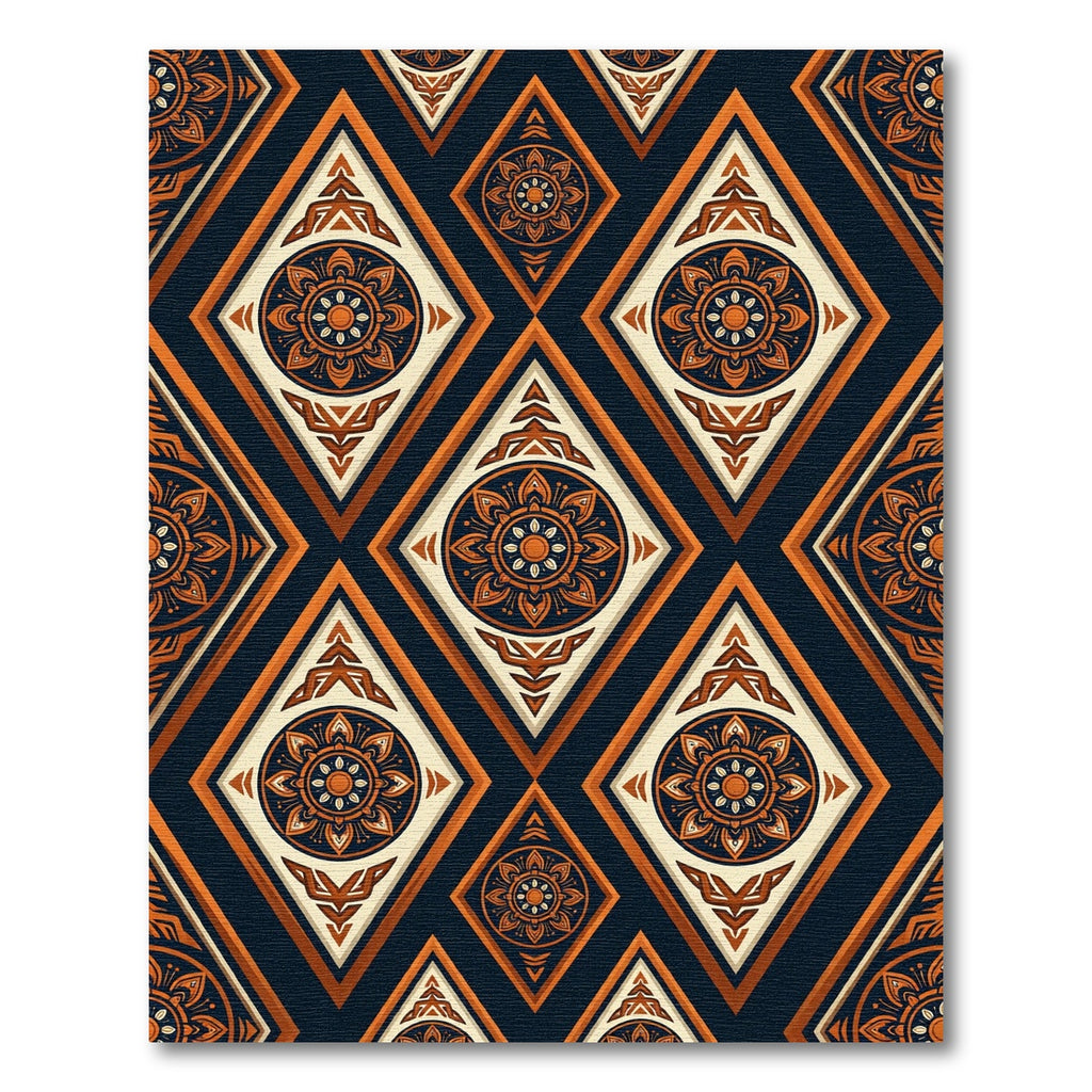 Ornate Amber Diamond Mandala Lattice Rug