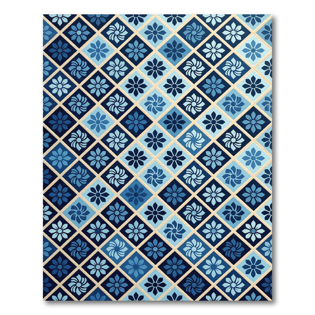 Blue Floral Diamond Medallions Rug