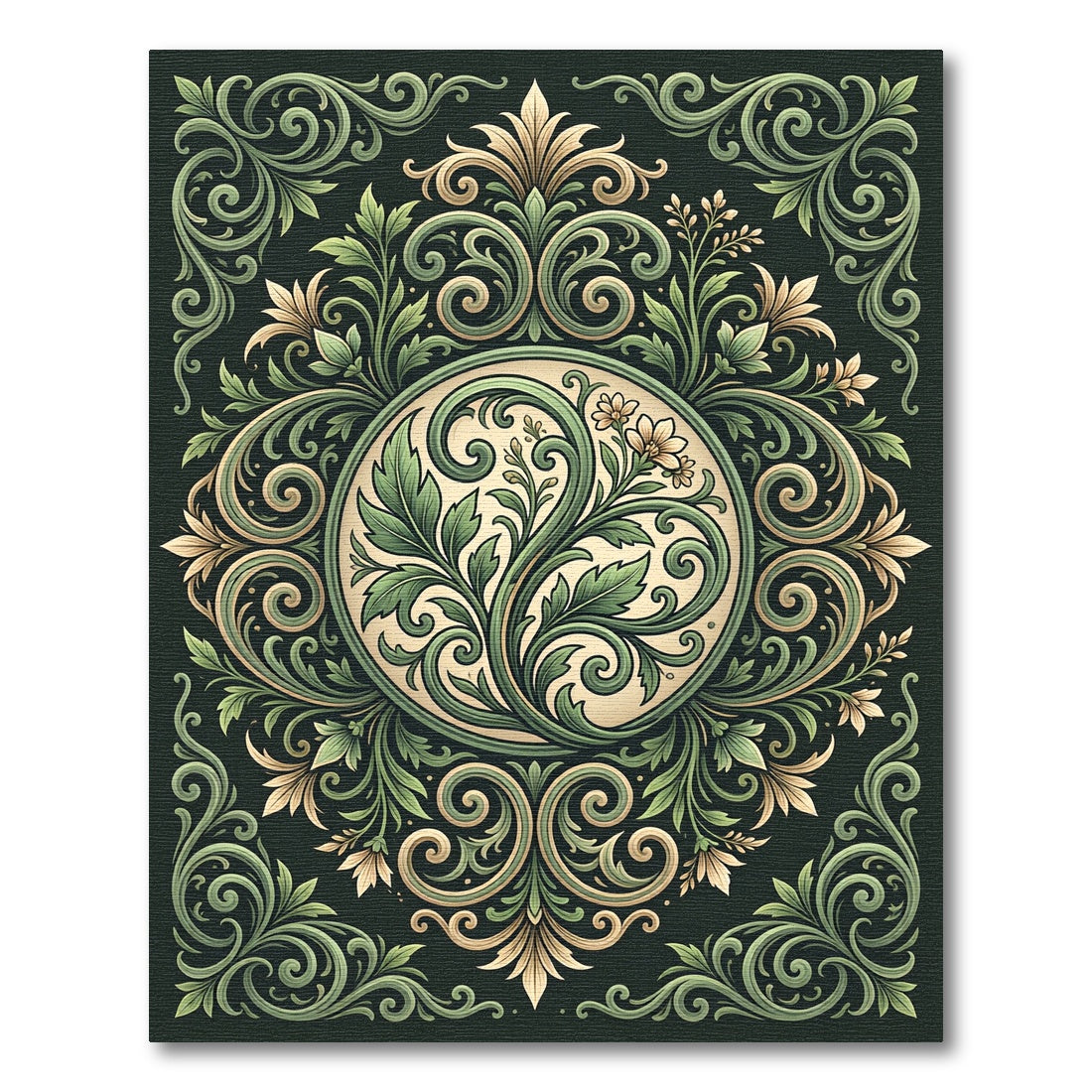 Elegant Sage Verdant Foliage Medallion Rug