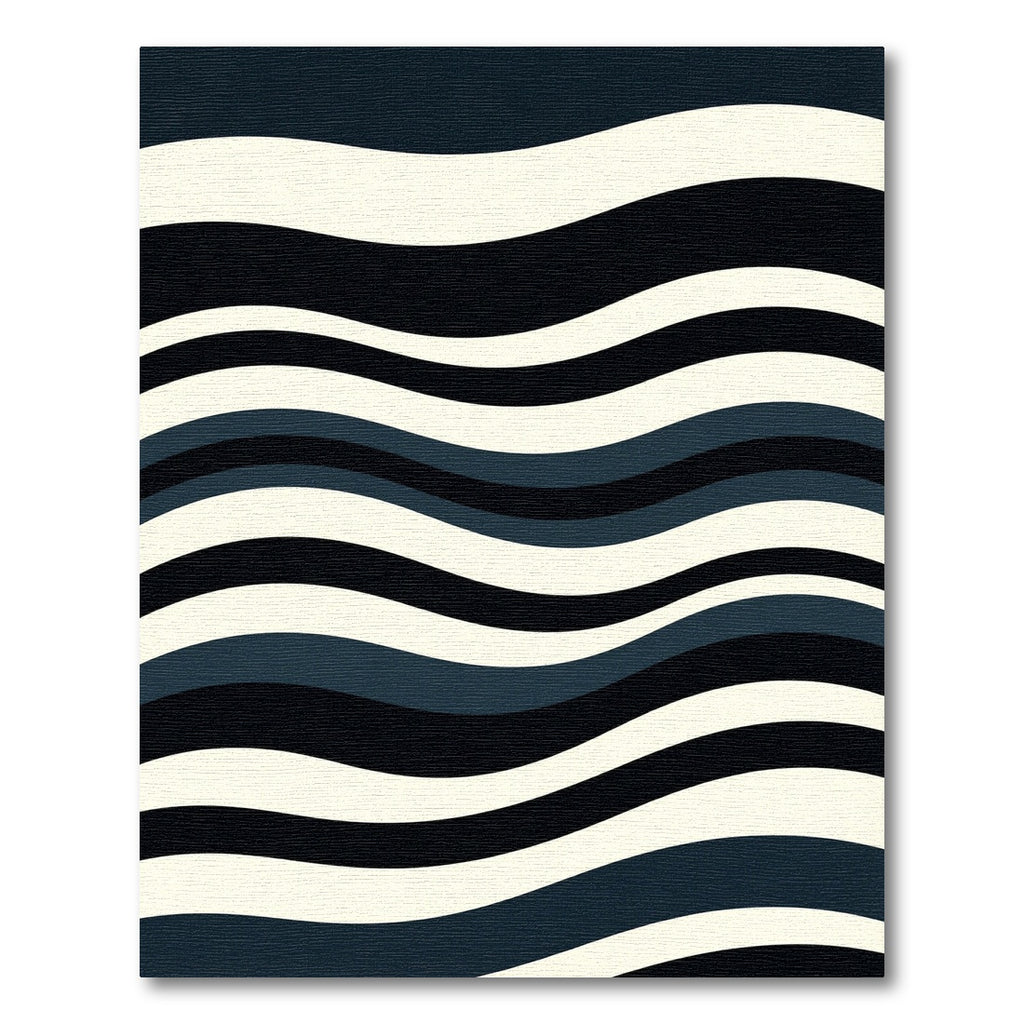 Dark Blue Ivory Wavy Stripes Rug