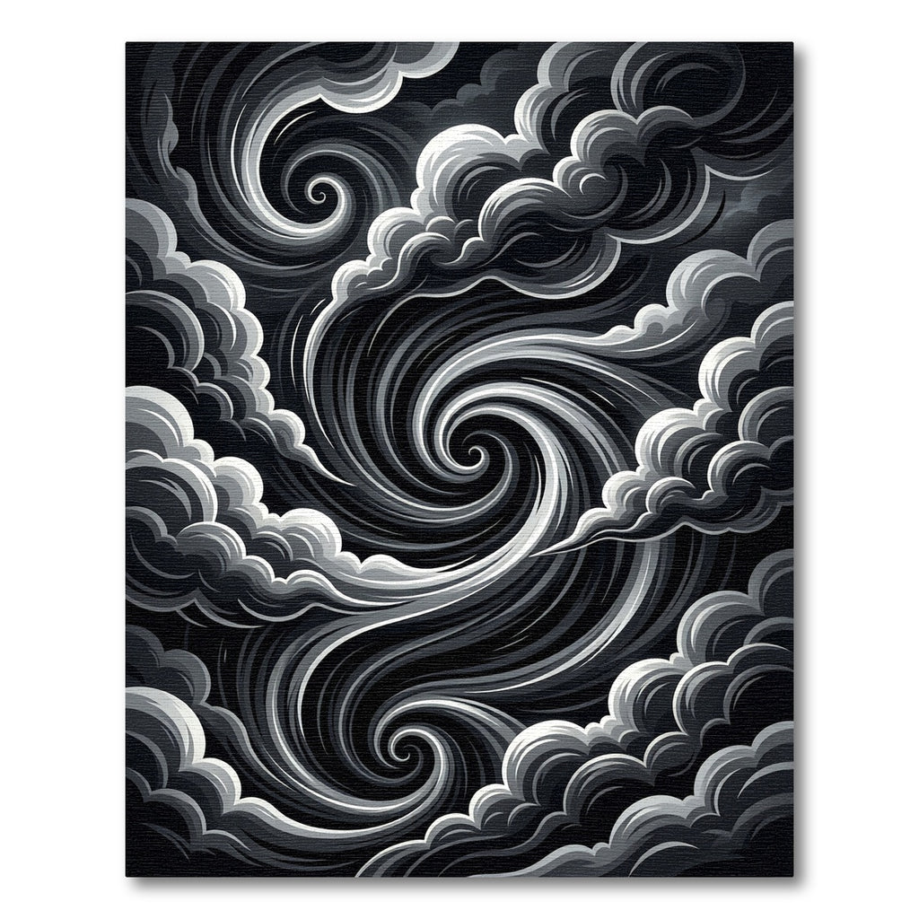 Dramatic Black Swirling Cloudscape Rug