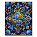 Ornate Blue Gold Floral Shell Garden Rug