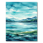 Watercolor Blue Mountain Lake Landscape Rug