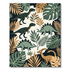 Green Tropical Dinosaur Foliage Ivory Base Rug