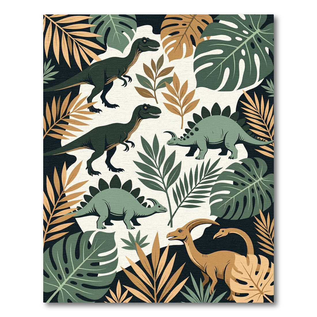 Green Tropical Dinosaur Foliage Ivory Base Rug