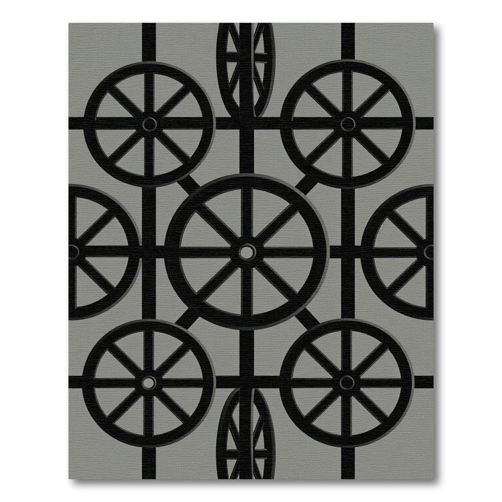 Monochrome Spoked Wheel Grid Rug