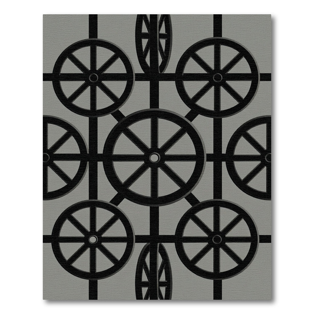 Monochrome Spoked Wheel Grid Rug