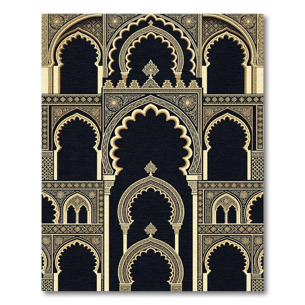 Gold Archway Black Geometric Ornate Rug