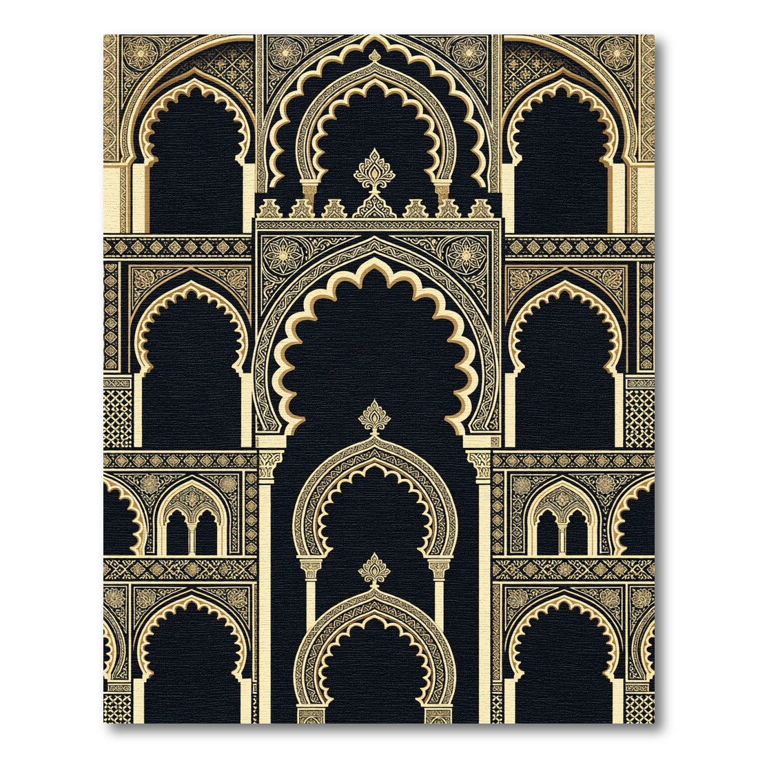 Gold Archway Black Geometric Ornate Rug