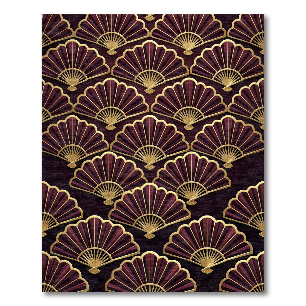Elegant Art Deco Burgundy Fan Rug