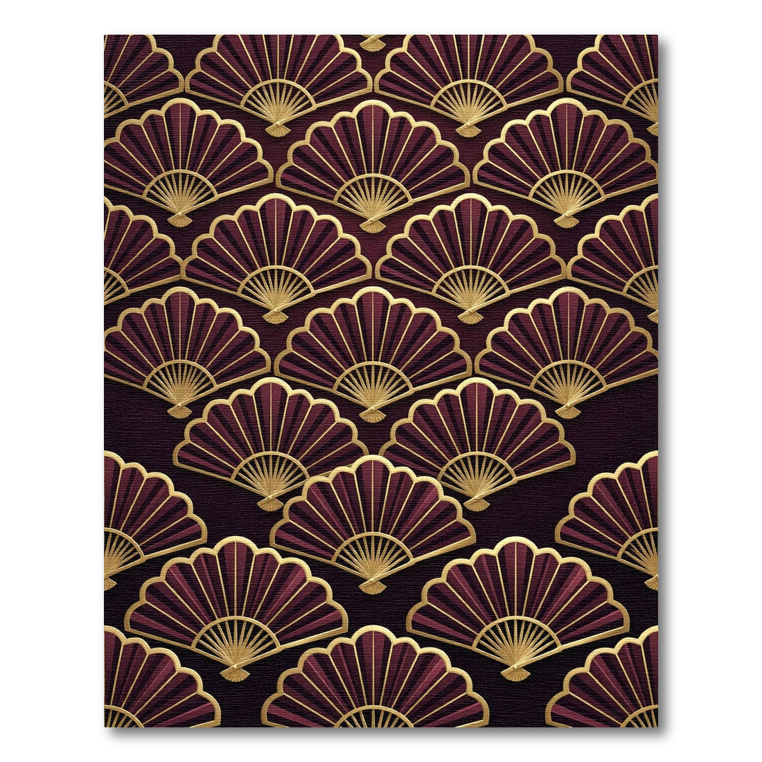 Elegant Art Deco Burgundy Fan Rug