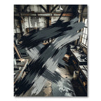 Abstract Charcoal Brush Stroke Ink Rug
