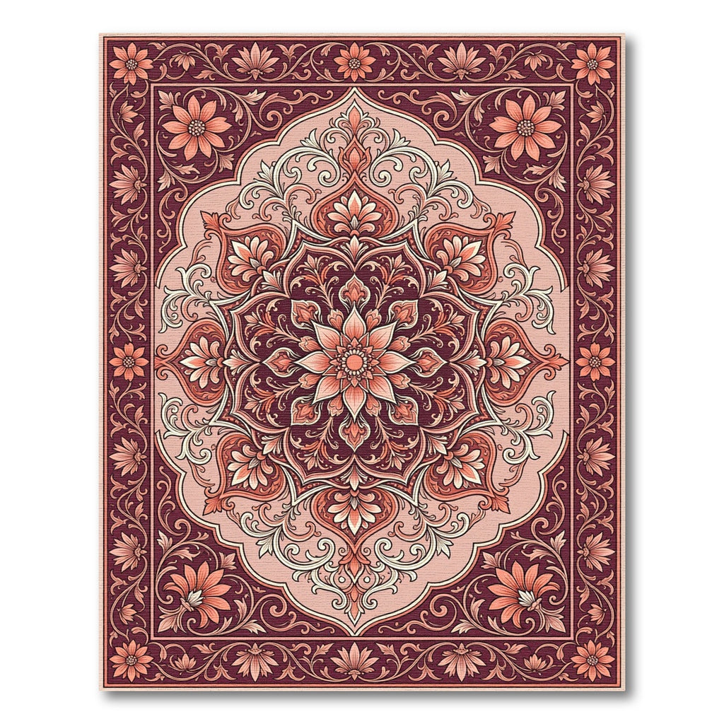 Ornate Crimson Floral Medallion Rug