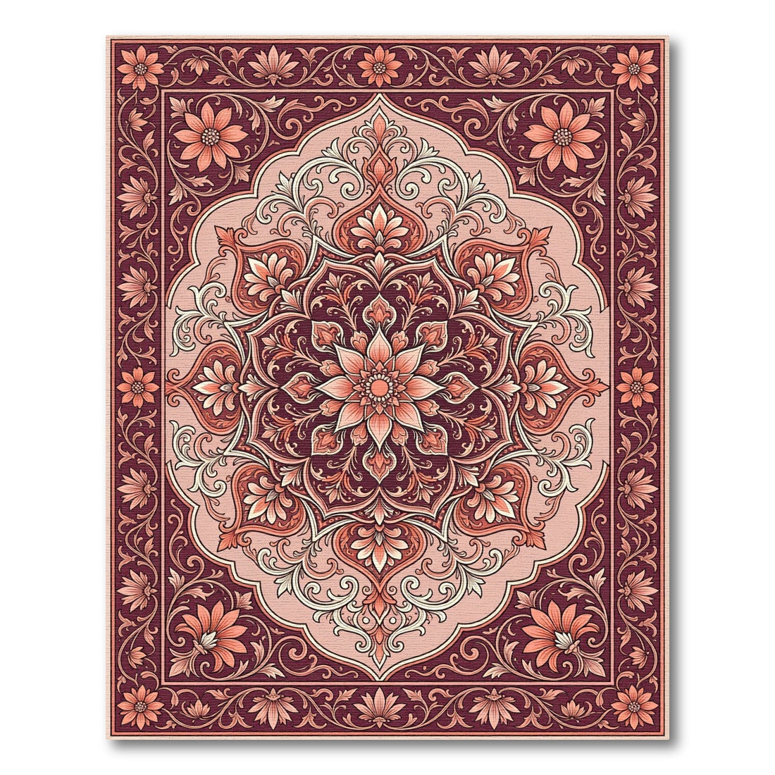 Ornate Crimson Floral Medallion Rug