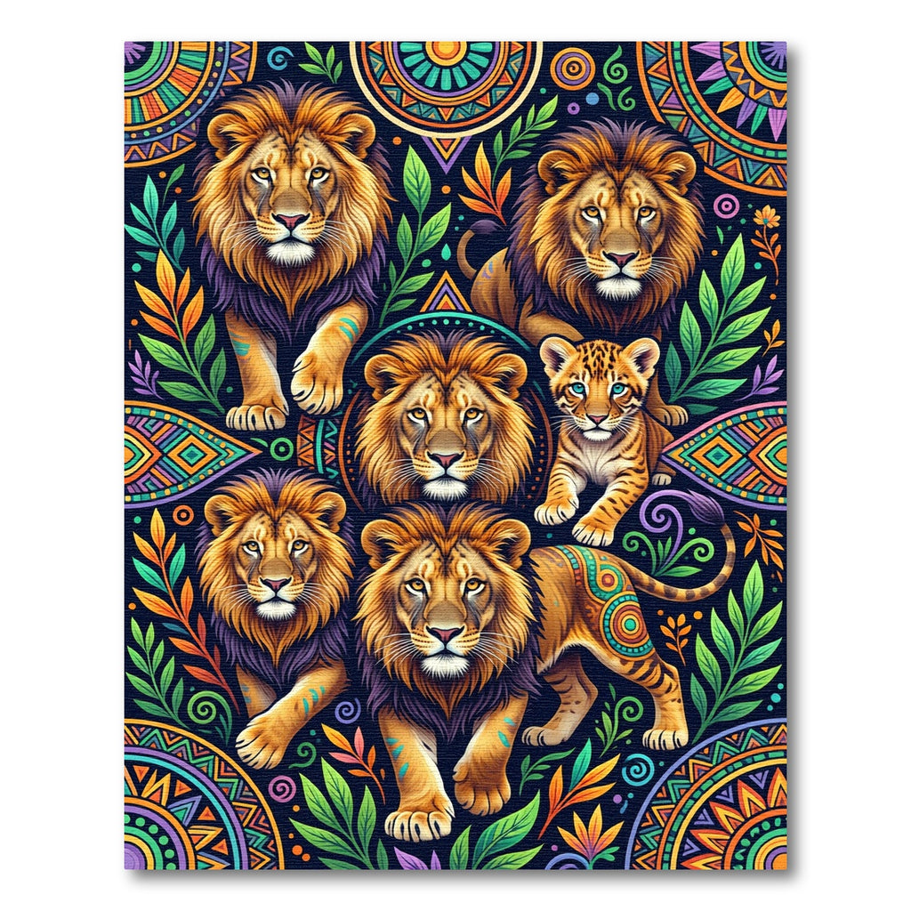 Vibrant Lion Jungle Mandala Tribal Art Rug