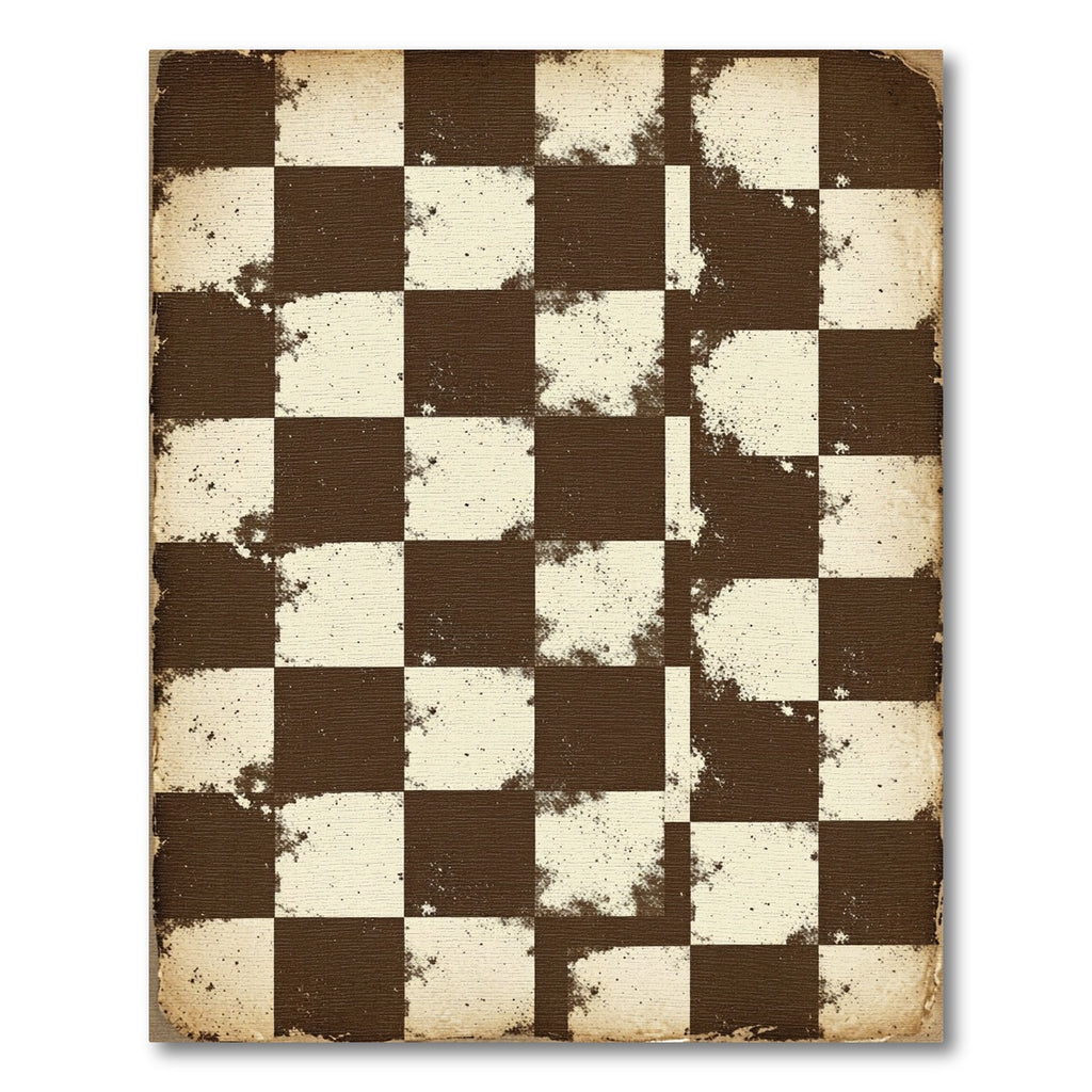 Vintage Brown Checkerboard Grunge Rug