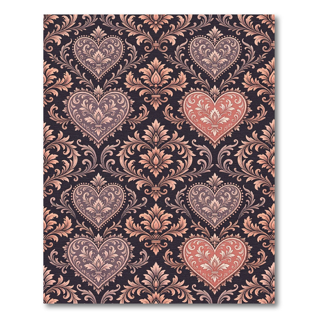 Damask Heart Floral Rococo Dusty Rose Rug