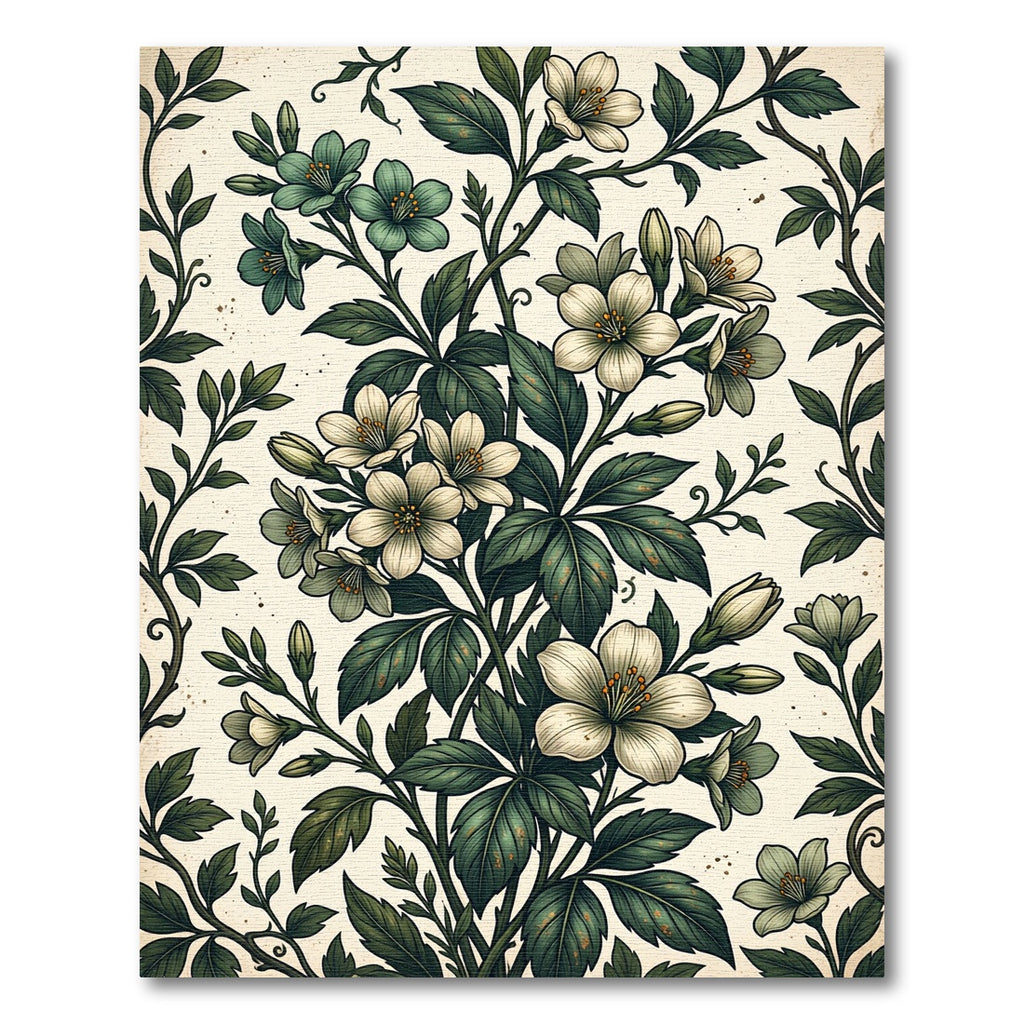 Cream and Teal Floral Vine Branches Rug